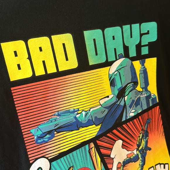 Disney Star Wars Mandalorian "Bad Day?" Black Graphic T-shirt Mens Size US XL - Picture 2 of 14